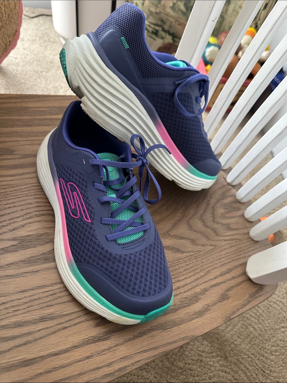 Skechers Women's Navy Athletic Shoes with Pink & Teal Details